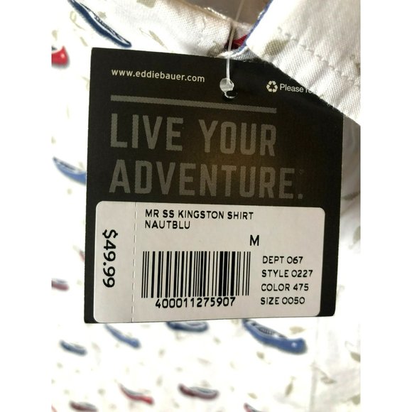 NWT Men's Sz M Eddie Bauer SS Button Down Classic Fit Kingston Shirt, Nautical - Picture 3 of 6